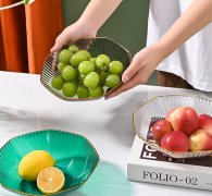 轻奢风PET水果盘时尚烫金边果蔬菜收纳盘 瓜子零食桌面收 纳